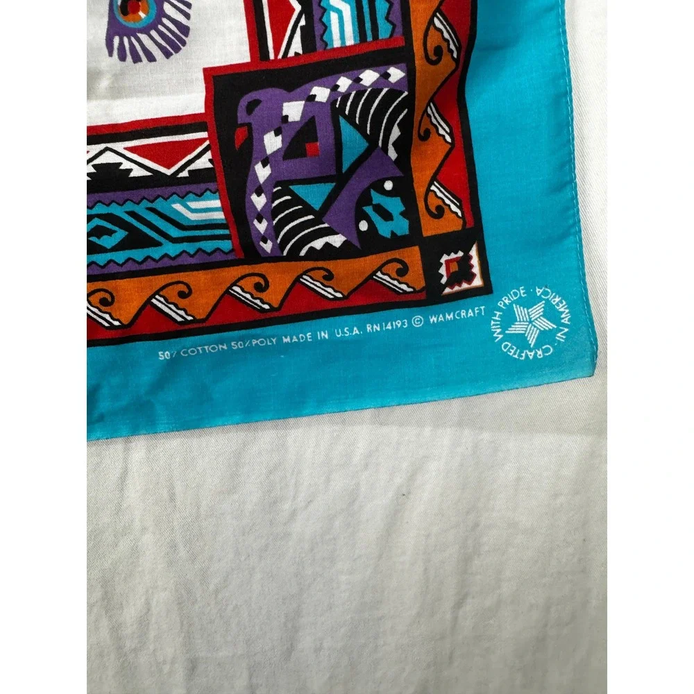 Vtg Wamcraft Bandana Lot 2 Burgundy Paisley Southwestern Turquoise Made‎ in USA